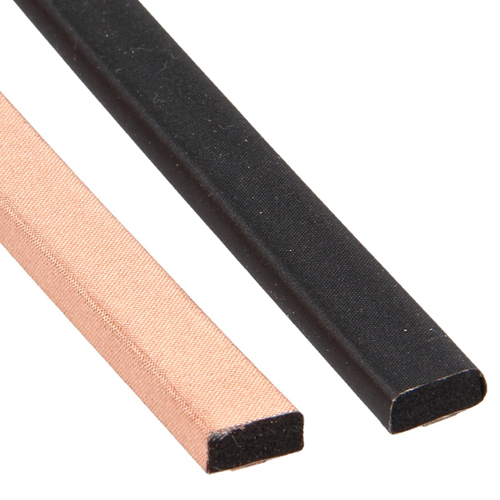 EMI shielding gaskets with a copper conductive fabric (copper colour) or a copper nickel conductive fabric (black)