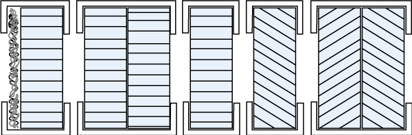 Figure 80.1 : From left to right, Honeycomb with dustfilter, cross cell, single cell straight, single cell slant 45 degrees, dubble slant to prevent eavesdropping
