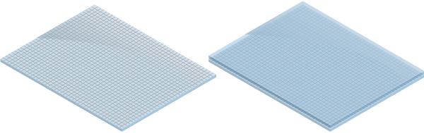 Figure 72.1 : Example of a single mesh foil window (mesh bonded on the top of a window) and a stepped mesh foil window (mesh between two layers of glass or plastic). 
